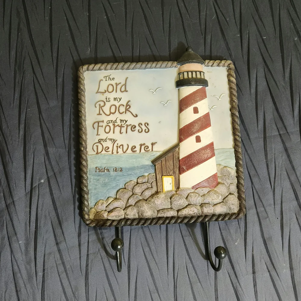 Lighthouse Wall Decor with Hooks - Red and White